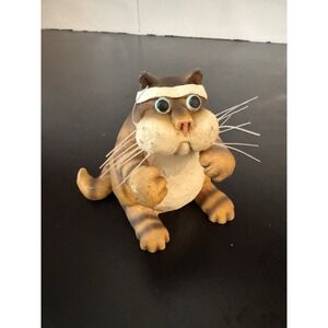 Vintage Orange Tabby  Striped Cat Critters with Headband Exercise Workout‎ Cat